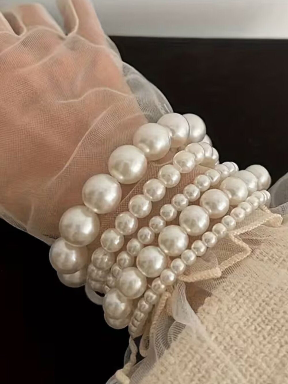 NWT 5pc Vintage French Faux Pearl Bracelet Set Multi-Layer Boho Chic